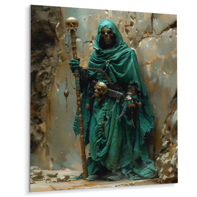 Art de salon vert et gris Warrior Hero - Wizards, Sans cadre, métal, H 16 po x l 32 po