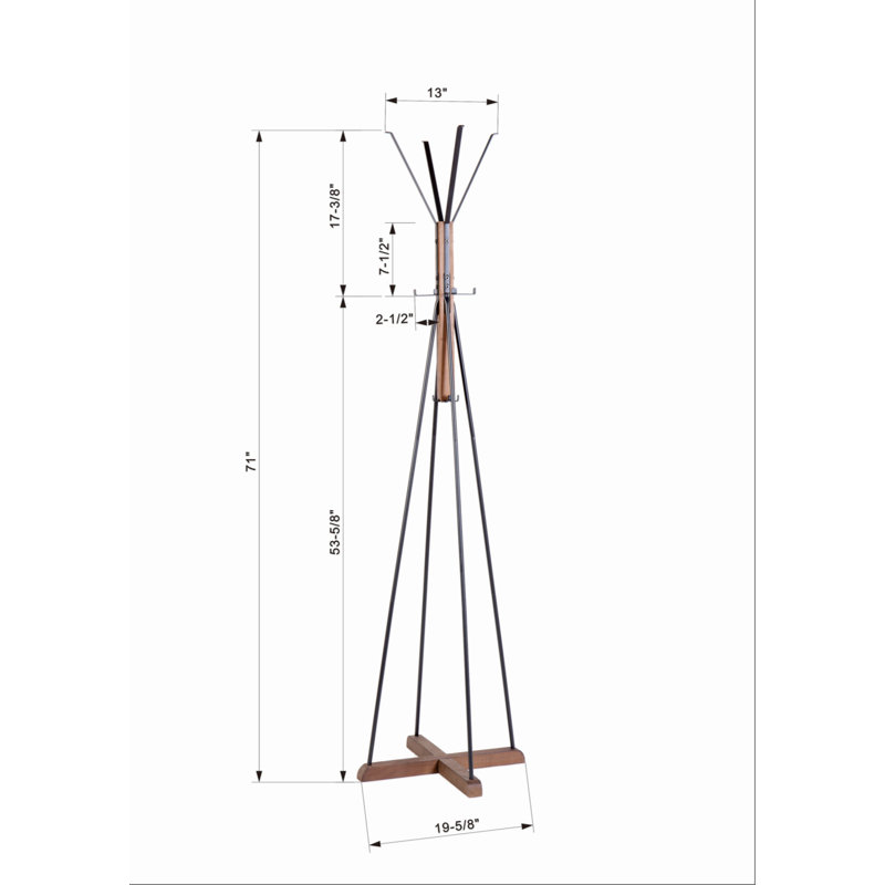 Biddeford 12 - Hook Freestanding Coat Rack in Natural Brown/Black