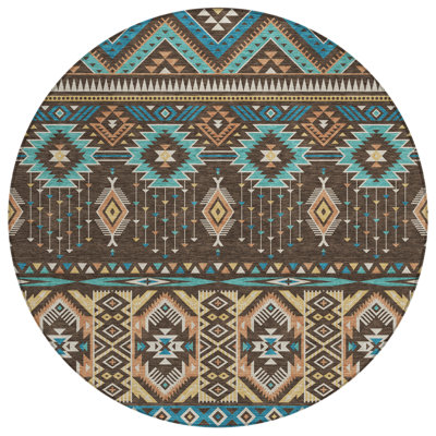 Machine Washable Indoor/Outdoor Xhevrie Brown Rug
