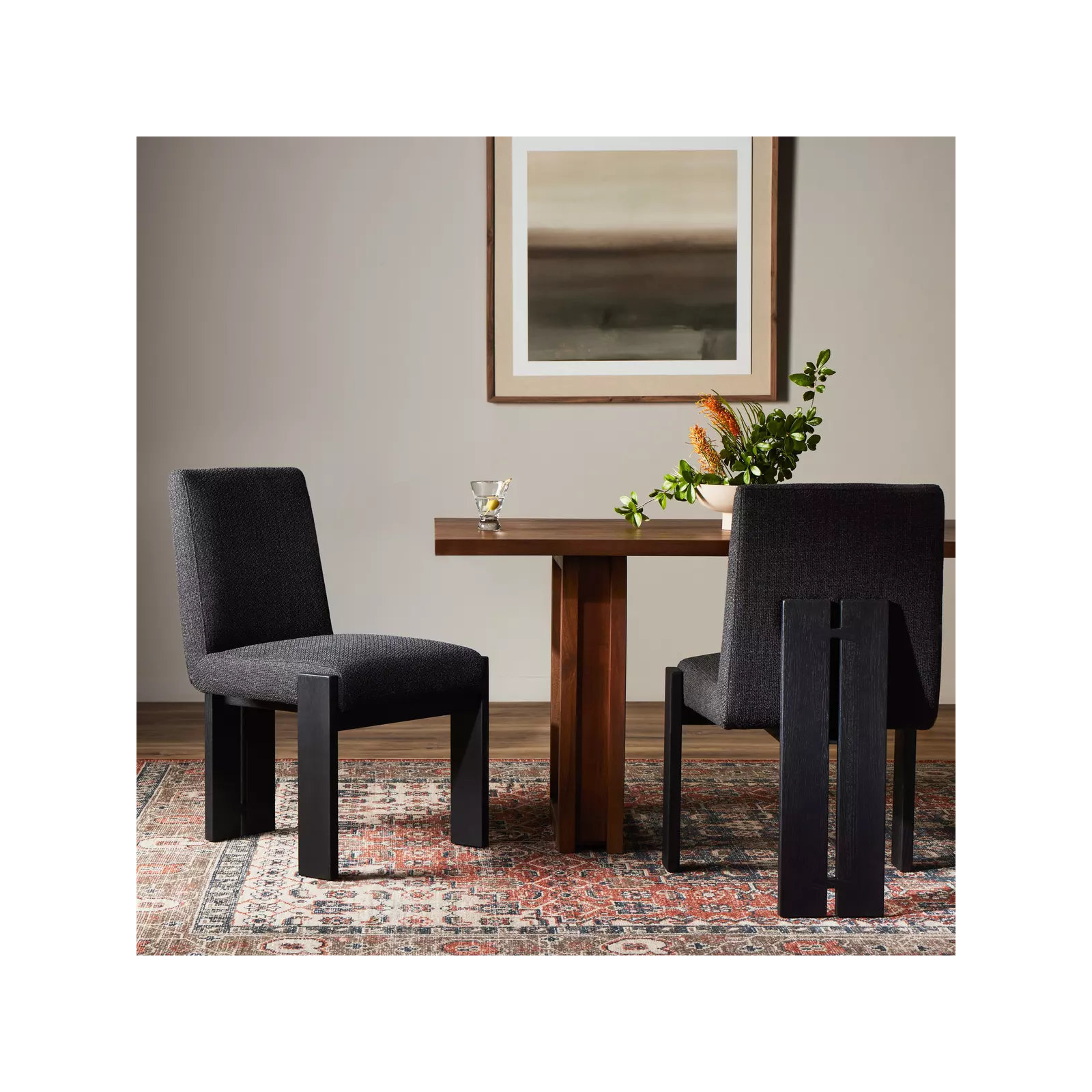 Asmund Solid Wood Upholstered Side Chair, Black, Black