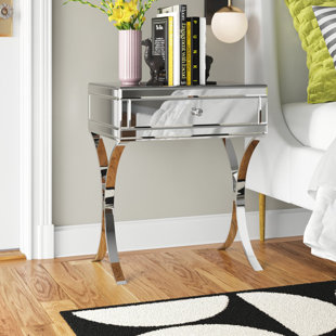 Shilah Side Table Mirrored Nightstand With With 1-Drawer 40x50cm
