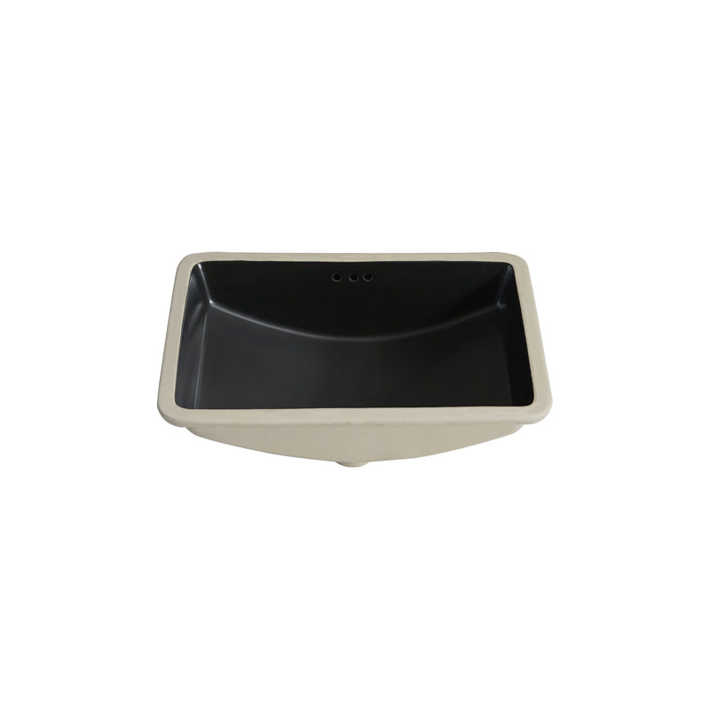 Lavabo de salle de bain rectangulaire encastré en céramique avec trop-plein, Noir mat