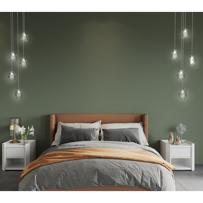 Frost 5 Pendants in Clear and Frosted Glass, Satin Nickel, Mixed