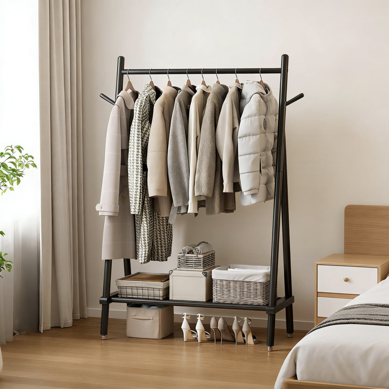 Solid Wood Clothing Rack With Shelves, Heavy-Duty Rolling Garment Rack Organizer, Portable Closet On Wheels For Hanging Clothes And Storage