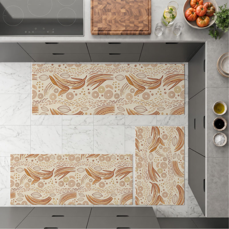 Botanical Feather Non-Slip Washable Kitchen Mats