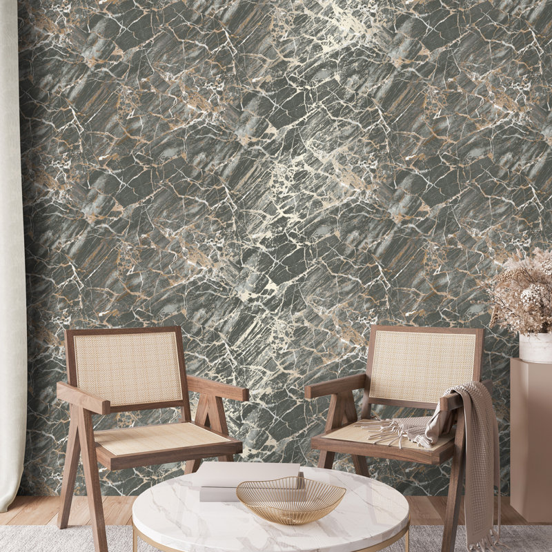 Carbon Onyx Marble Effect Wallpaper, Charcoal
