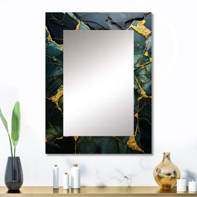 Green and gold Abstract marble stone melodies II - Marble Large Wall Mirror, Modern Unique Mirror, Printed Metal Art