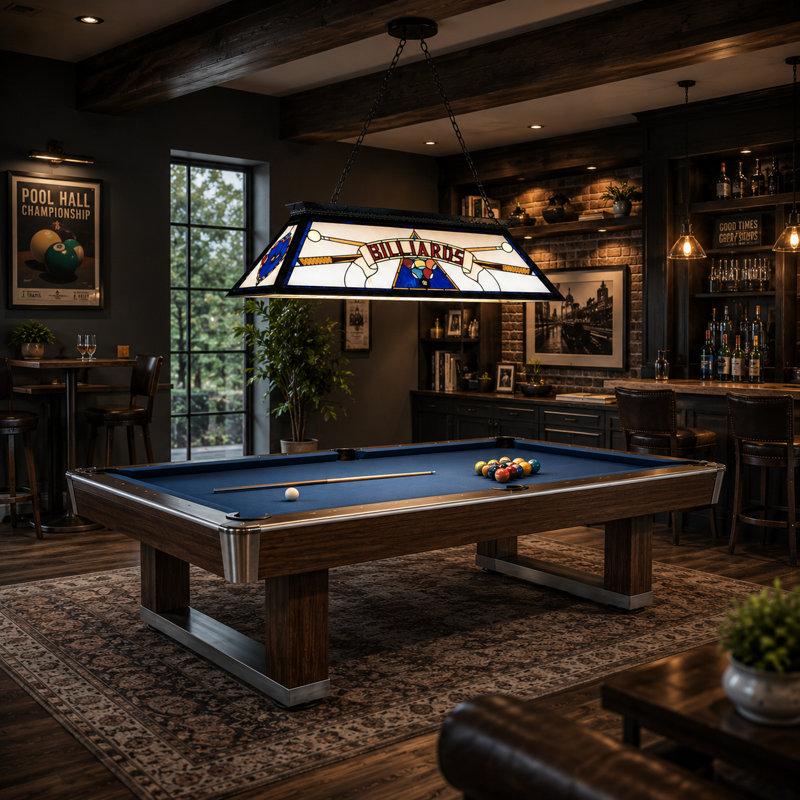Luminaire suspendu linéaire à 4 lumières pour table de billard Dovie, Bleu