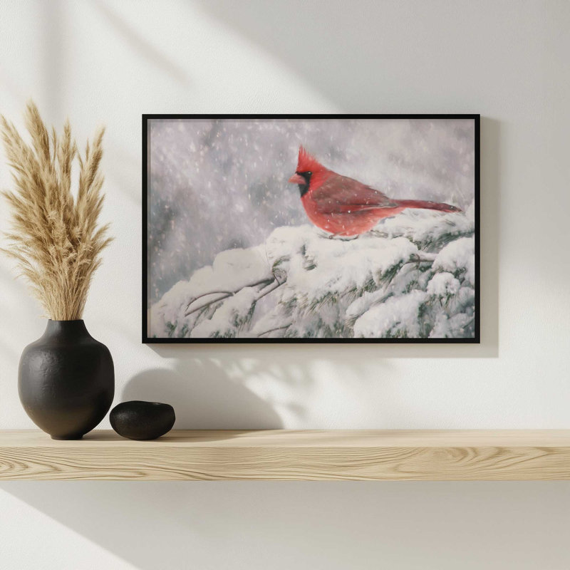 «Winter Cardinal I» par Lori Deiter, reproduction d'art, Tanné, 30 W x 20 H, Impression encadrée