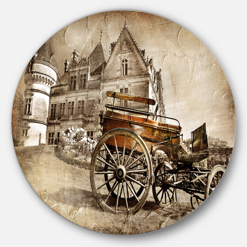 «Château médiéval avec chariot», impression, H 38 po x l 38 po x P 1 po, Métal