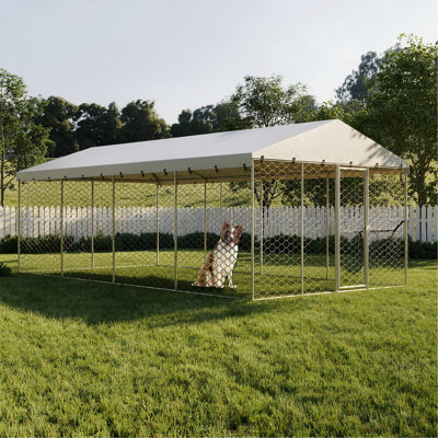Grand chenil d'extérieur pour chien 10 po x 20 pi avec auvent, structure en acier galvanisé robuste, housse imperméable, protection contre les intempéries, parc pour animaux de compagnie verrouillable pour les grands chiens et plusieurs animaux.
