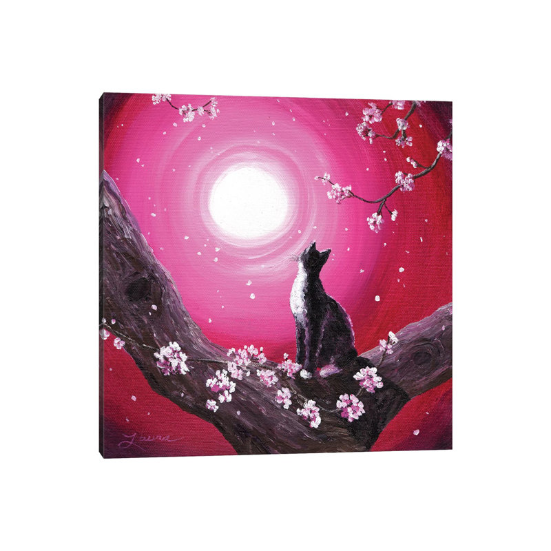 Tuxedo Cat In Cherry Blossoms by Laura Iverson - Wrapped Canvas Gallery-Wrapped Canvas Giclée