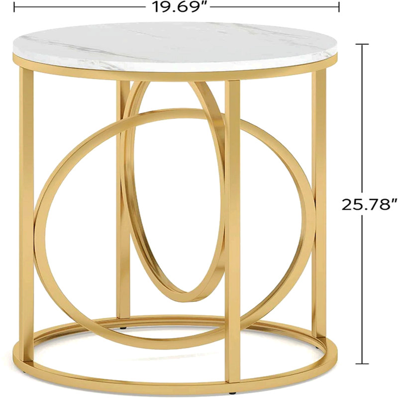 Table basse ronde, canapé élégant, table d'appoint élégante