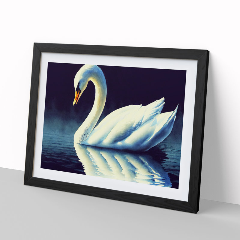 Swan Watercolour Vol.3 - Single Picture Frame Painting, Black, 46cm H x 64cm W x 2cm D
