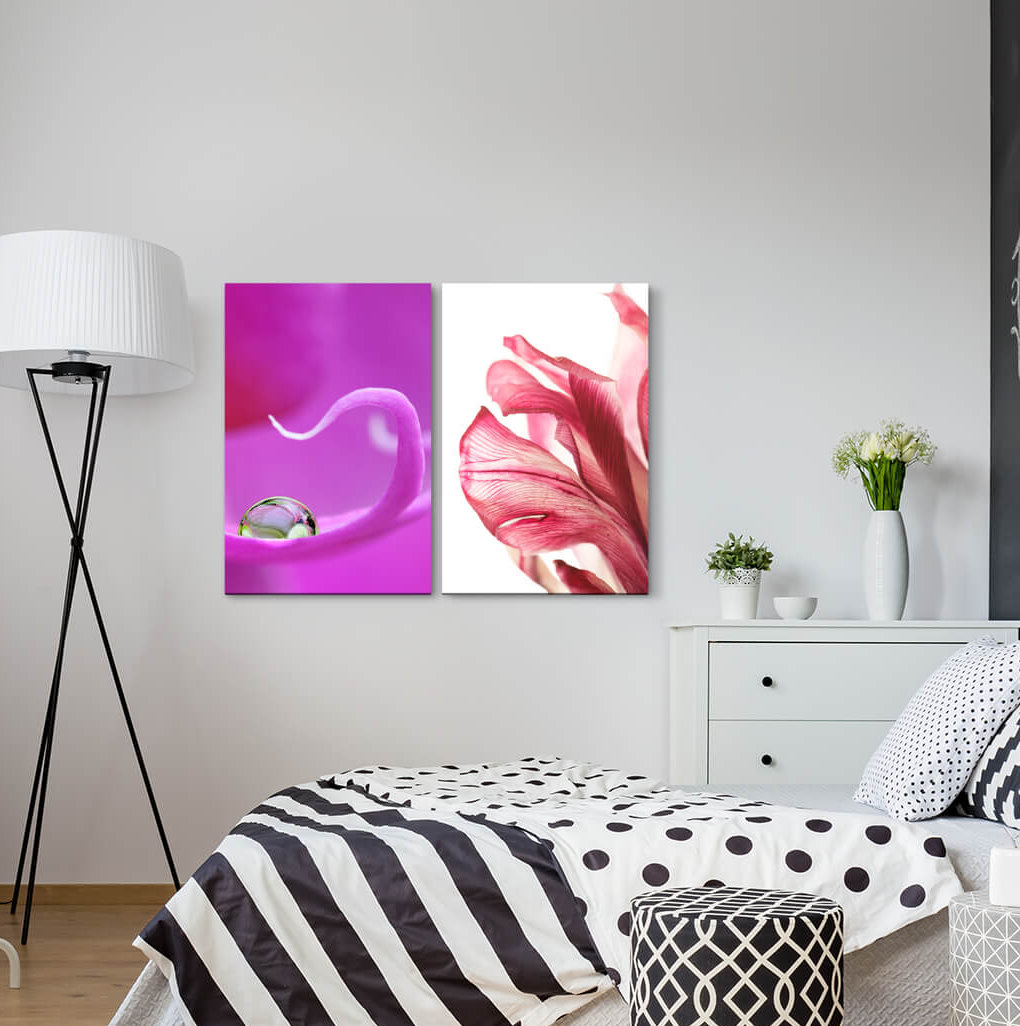 2-tlg. Leinwandbilder-Set - Fotografie „Orchid Water Pearl Blossom Flowers Violet Red”