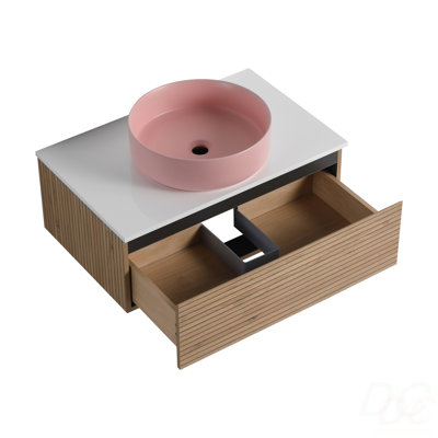 30'' Wall-Mounted Bathroom Vanity With Pink Art Ceramic Sink  & 1-Soft-Close Drawer, Plywood (KD-Packing)