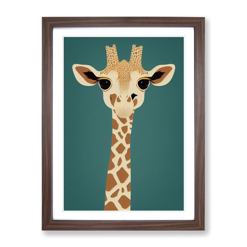 Giraffe No.3 - Single Picture Frame Print, 34cm H x 25cm W x 2cm D, Walnut 