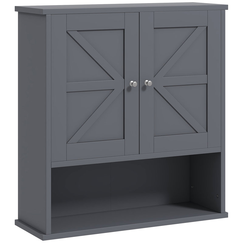Kleankin Farmhouse Bathroom Wall Cabinet, Gray
