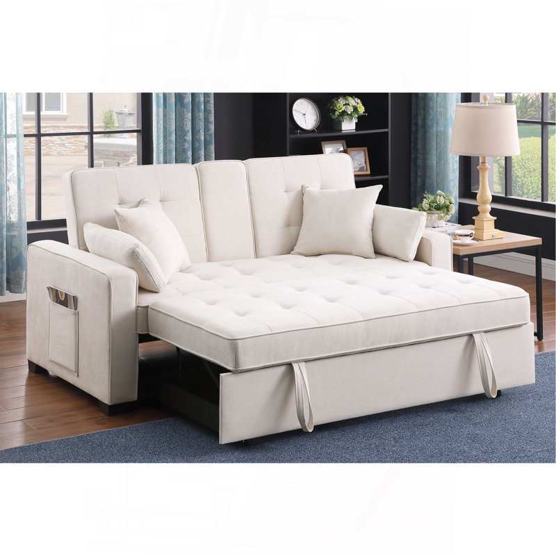 Convertible Sleeper Loveseat With Dropdown Console, Beige