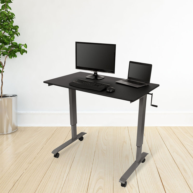 Fontclair Adjustable Metal Base Standing Desk, 32.5" H x 47.25" W x 29.5" D, Black/Charcoal