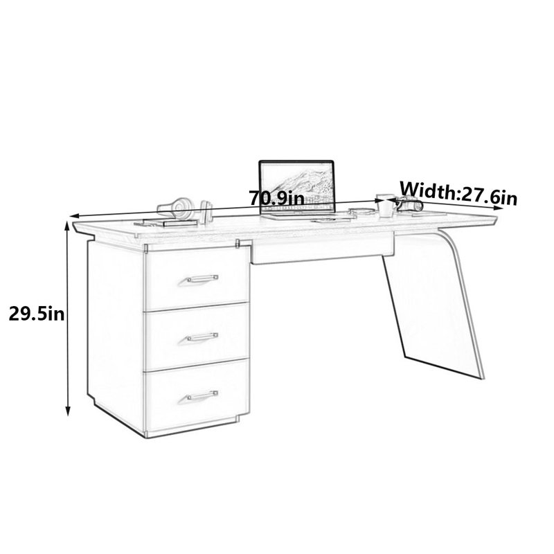 Bureau moderne en ardoise, Gris, H 29,5 po x l 70,9 po x P 27,6 po