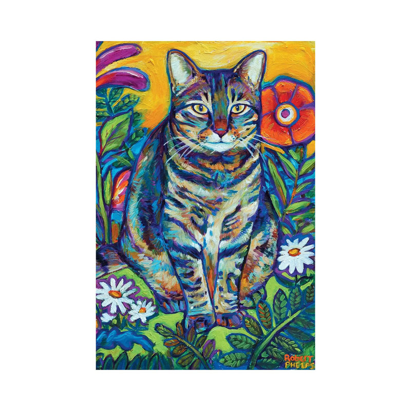 «Garden Cat» par Robert Phelps - reproduction d'art, Aucun mat, Toile tendue, H 26 po x l 18 po x 1,5 po