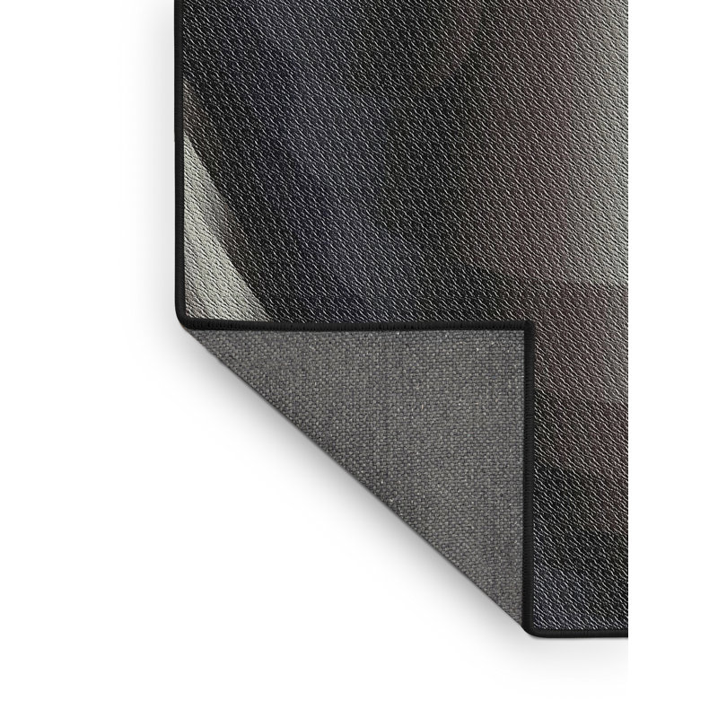 Tapis décoratif en laine et en polyester noir fabriqué à la machine, Rectangle 8 pi x 10 pi