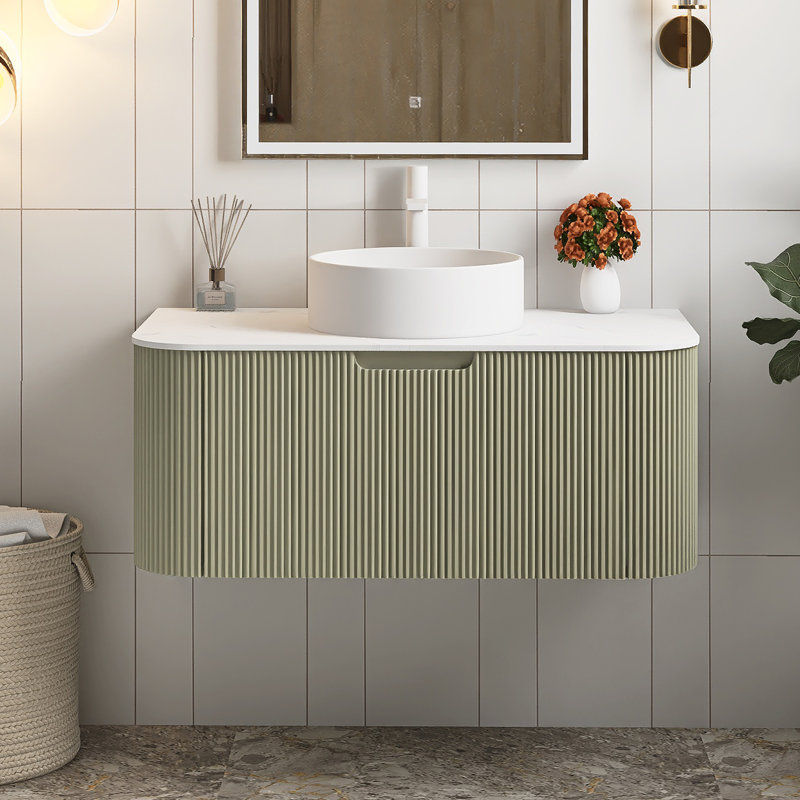 Meuble-lavabo flottant mural 36 po avec lavabo, Vert clair