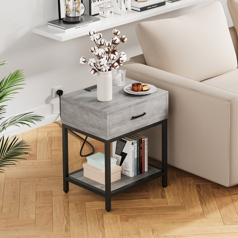 Achaius End Table with Storage, Gray