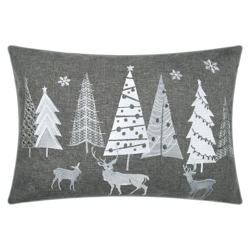 Embroidered Pillow Cover, Gray/White