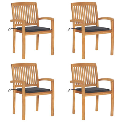 Stacking Teak Patio Dining Armchair with Cushion