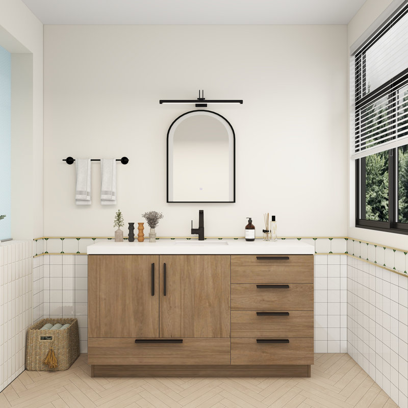 Carla Freestanding Bathroom Vanity with Right Side Drawers, 59", Dark French Oak