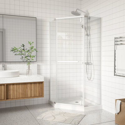 36 in. W x 72 in. H Neo Angle Pivot Frameless Corner Shower Enclosure with Crystal Clear Tempered Glass