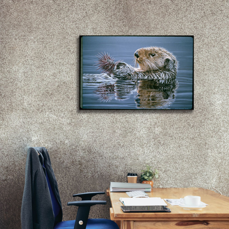Loutre de mer avec oursin sur toile par Ron Parker, H 26 po x l 40 po x P 1,5 po