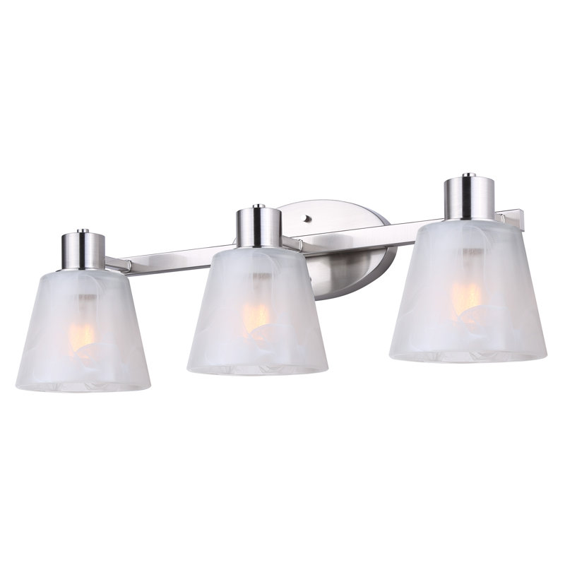 Abbotson Meuble-lavabo 3 lumières avec abat-jour en verre transparent, Nickel brossé