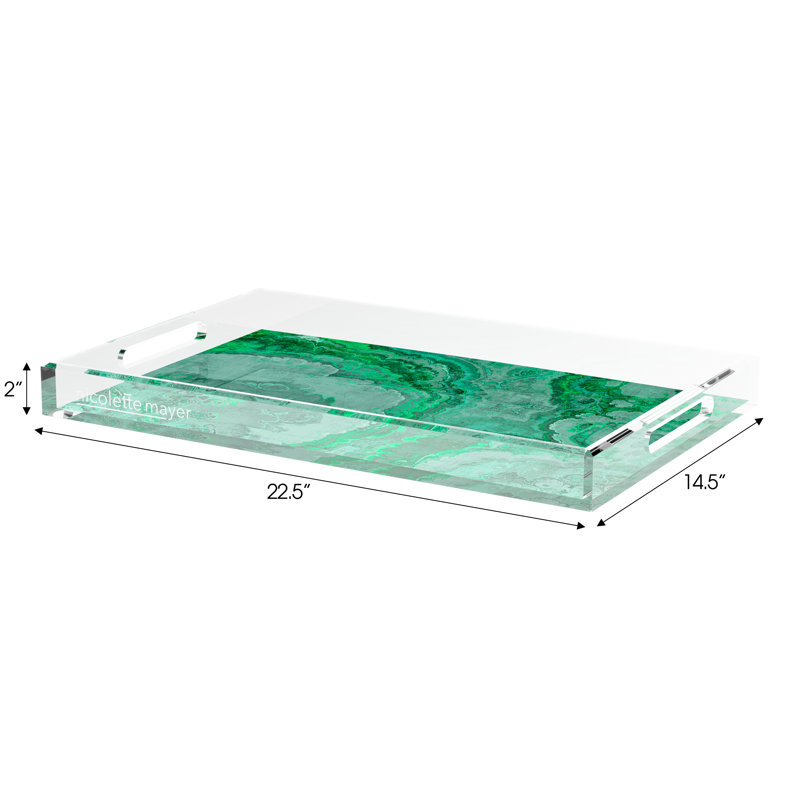 Agate Malachite Acrylic Rectangle Decorative Tray, 22.5"W x 14.5"D x 2"H, Malachite