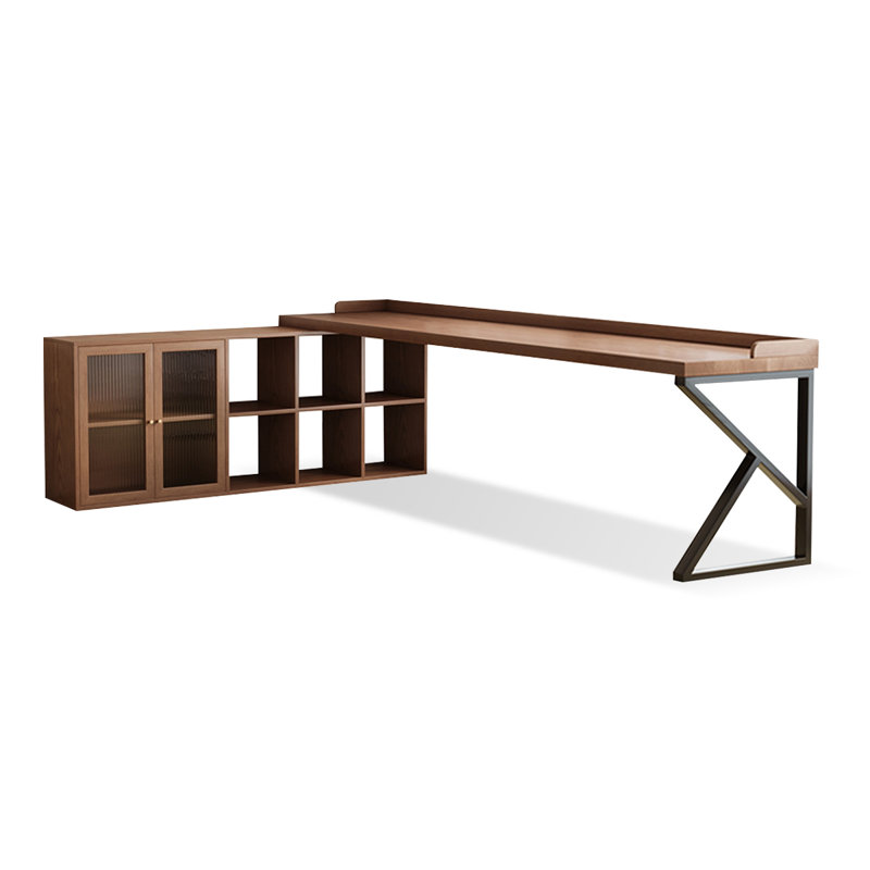 Bureau en fer massif en forme de L brun noyer + noir, H 31,5 po x l 94,49 po x P 68,9 po