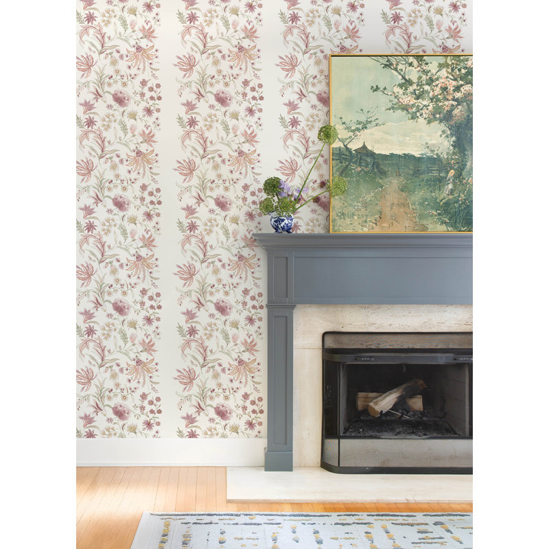 Teonna Light Pink Floral Stripe Wallpaper, Pink
