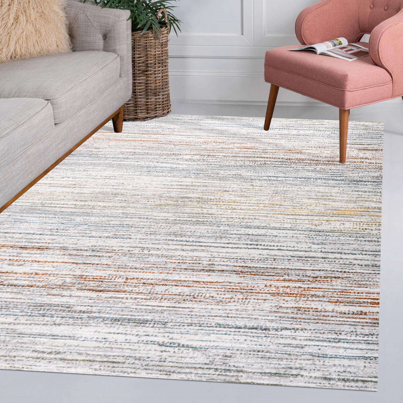 Whitbyston Loom Modern Strie' Gray/Blue/Orange Rug, Rectangle 3' x 5'
