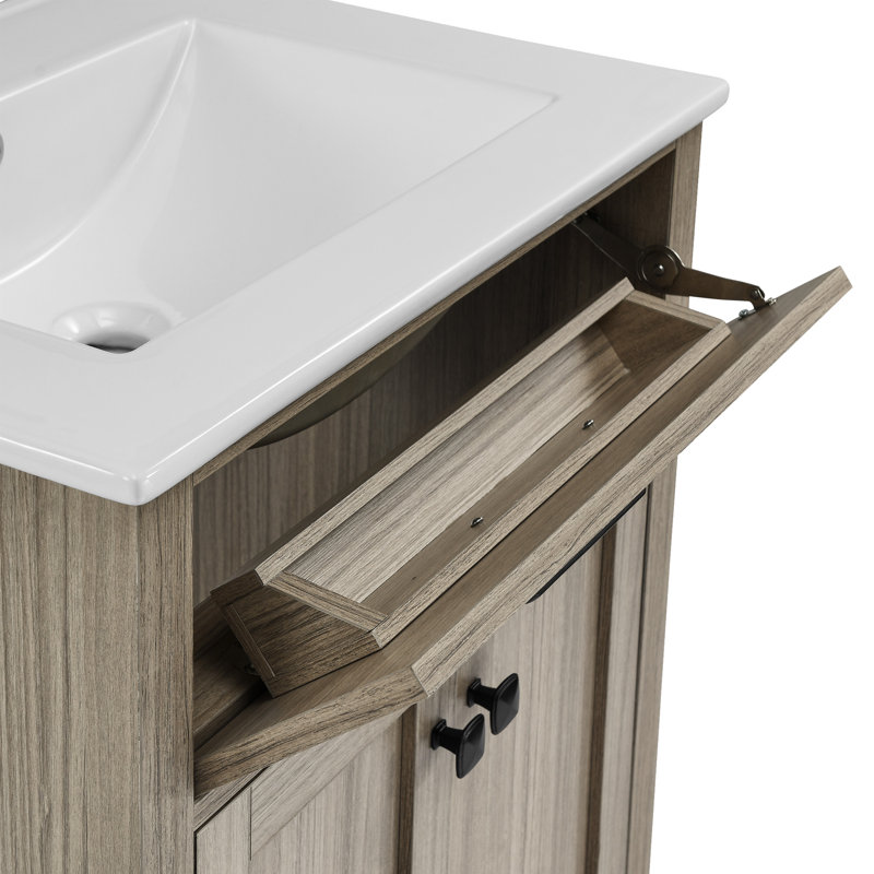 Burdon Meuble-lavabo de salle de bain avec comptoir en céramique, Brun, Blanc