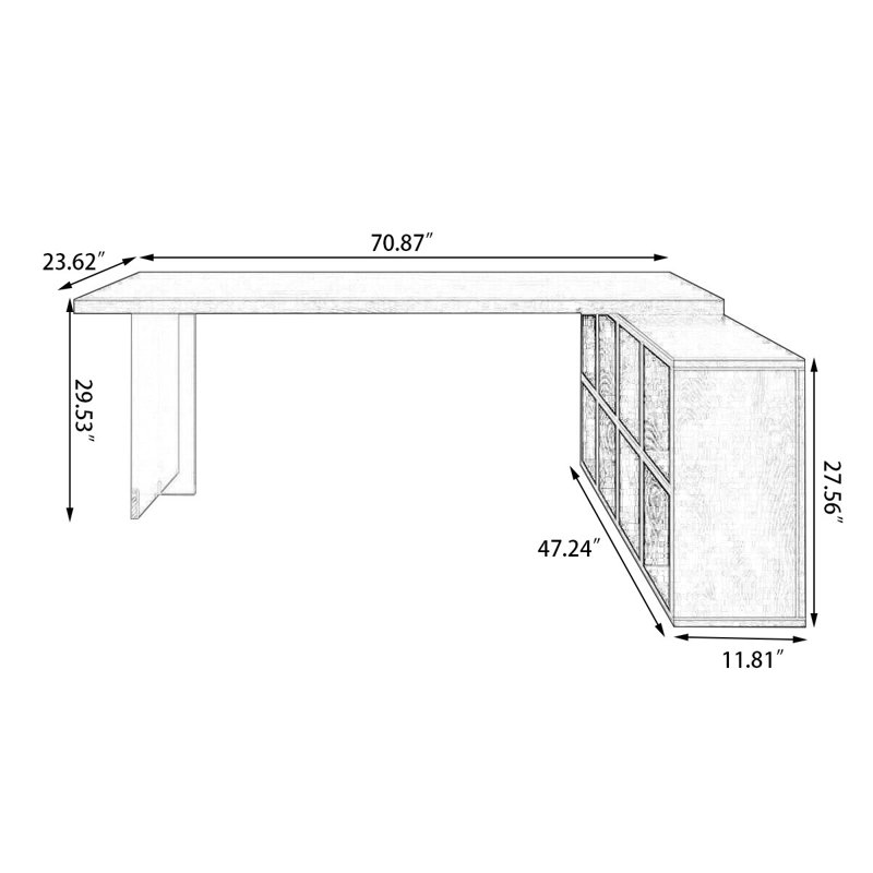 Black+Clear Rectangular Solid Wood+Acrylic desk, 29.53" H x 70.87" W x 23.62" D