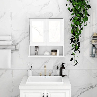 Bathroom Wall Cabinet With Doule Mirror Doors And Shelvs