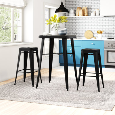 Gyeong 23.75'' Square Metal Indoor-Outdoor Bar Table Set with 2 Square Seat Stools