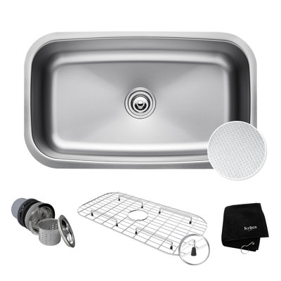KRAUS Outlast MicroShield™ Scratch-Resist Stainless Steel Undermount Single Bowl Sink, 31.5" L 16 Gauge