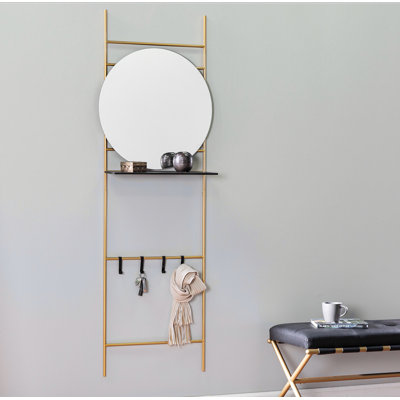 Organisateur de vestibule et d'entrée moderne avec miroir, crochets et tablette pour un rangement propre et efficace