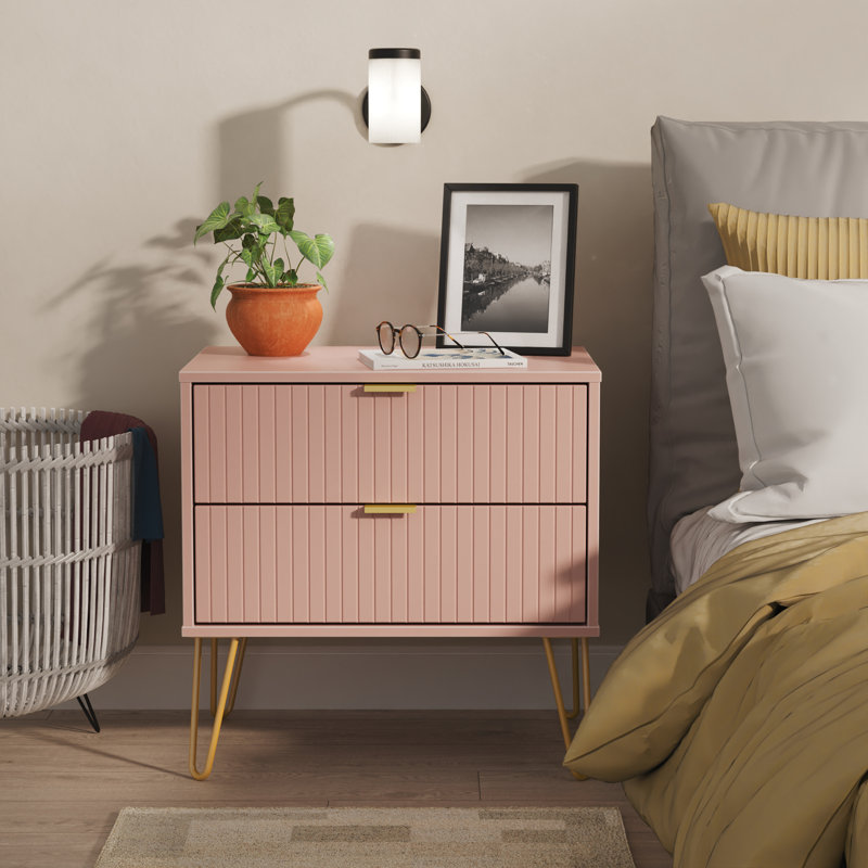 Beranda 58cm W Manufactured Wood Bedside Table, Kobe Pink