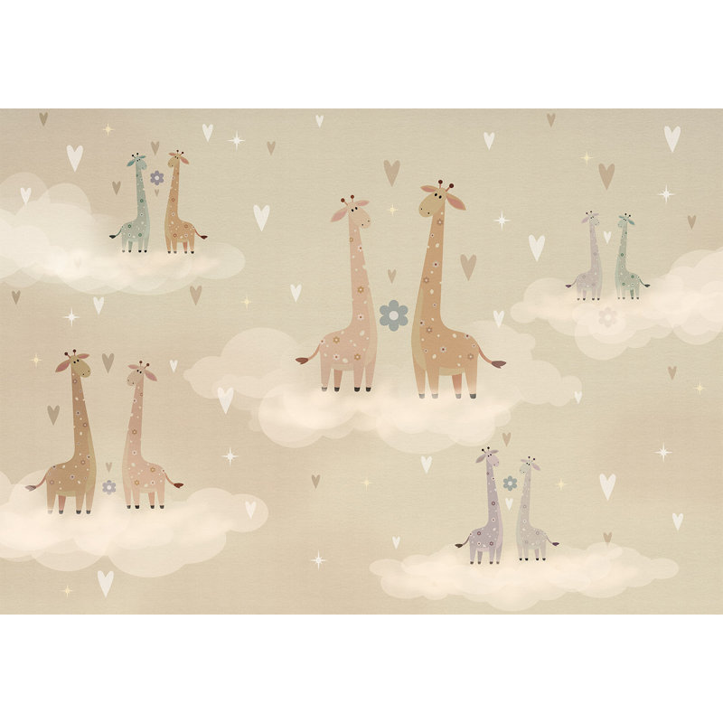 Papier peint pour enfants, Girafes amoureux, L 177 po x L 124 po