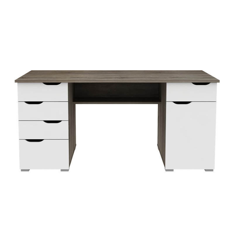 Truett Executive Desk, Dark Oak/White