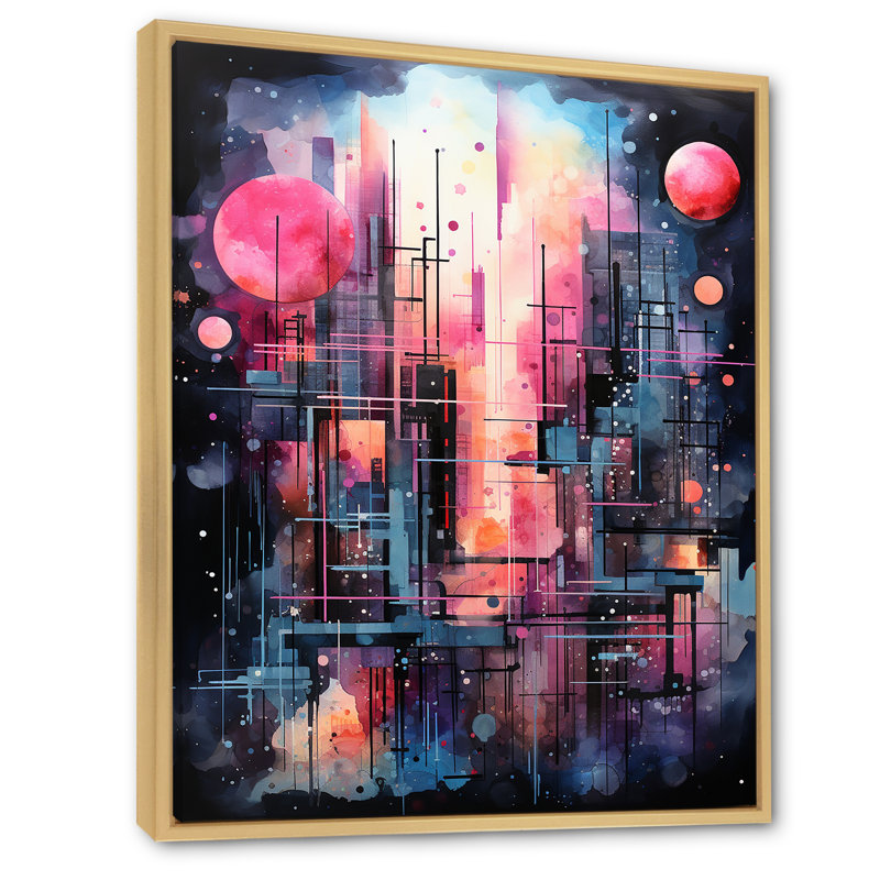 «Abstract Northern Pink Luminous Night 2 - Northern Lights», art mural, Cadre flottant brun, H 32 po x l 16 po x P 1 po