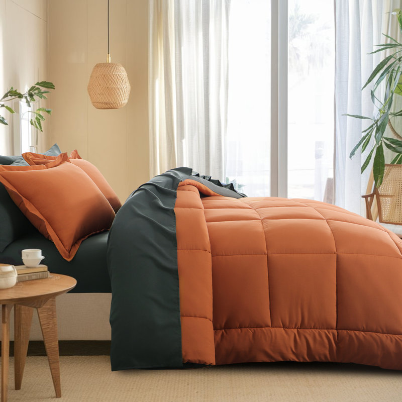 Ensemble d'édredon en microfibre 5/7-pièces , Orange / gris foncé, Édredon double et 6 pièces supplémentaires
